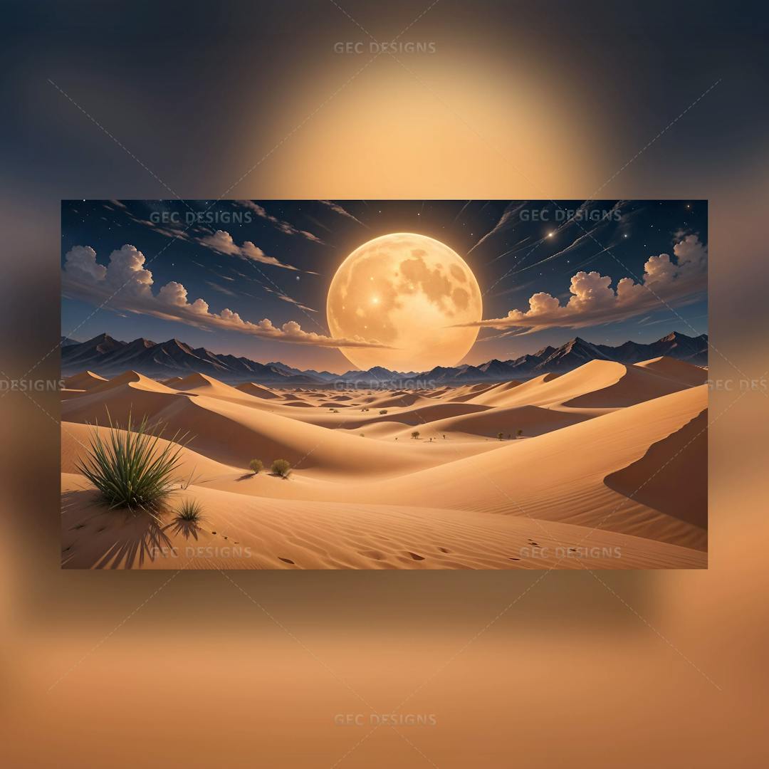 Desert landscape full moon background AI Generated wallpaper