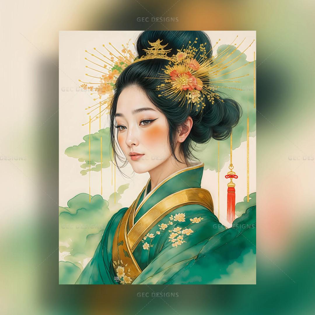 Digital art of a pretty Japanese princess with beautiful kimono AI Generated wallpaper