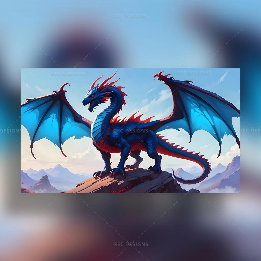 Digital art of a terrible dragon with big strong wings at the peak of mountain wallpaper