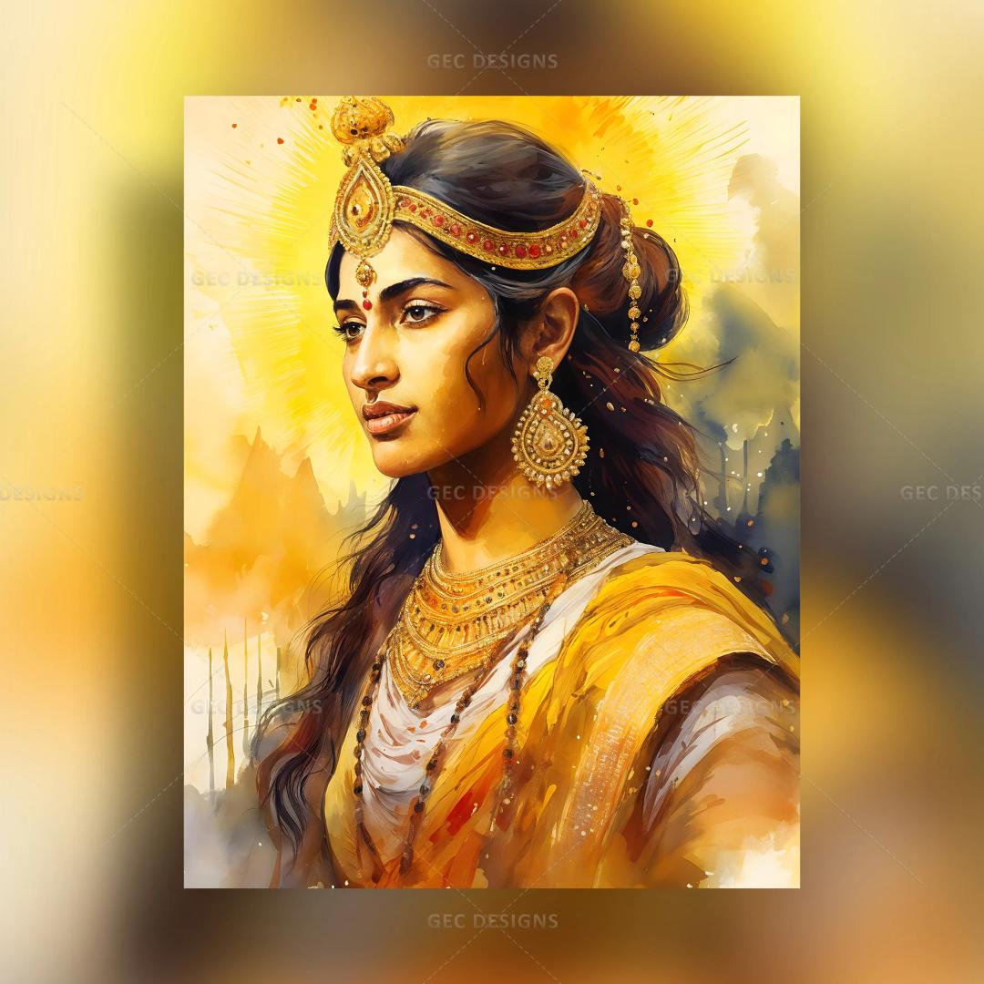 Digital art of beautiful ancient Indian queen AI Generated wallpaper