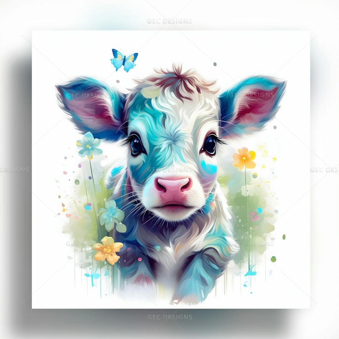 Digital art of cute baby cow with white background AI Generated wallpaper