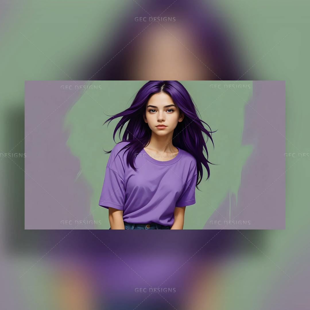 Digital art of cute girl with purple hair wallpaper