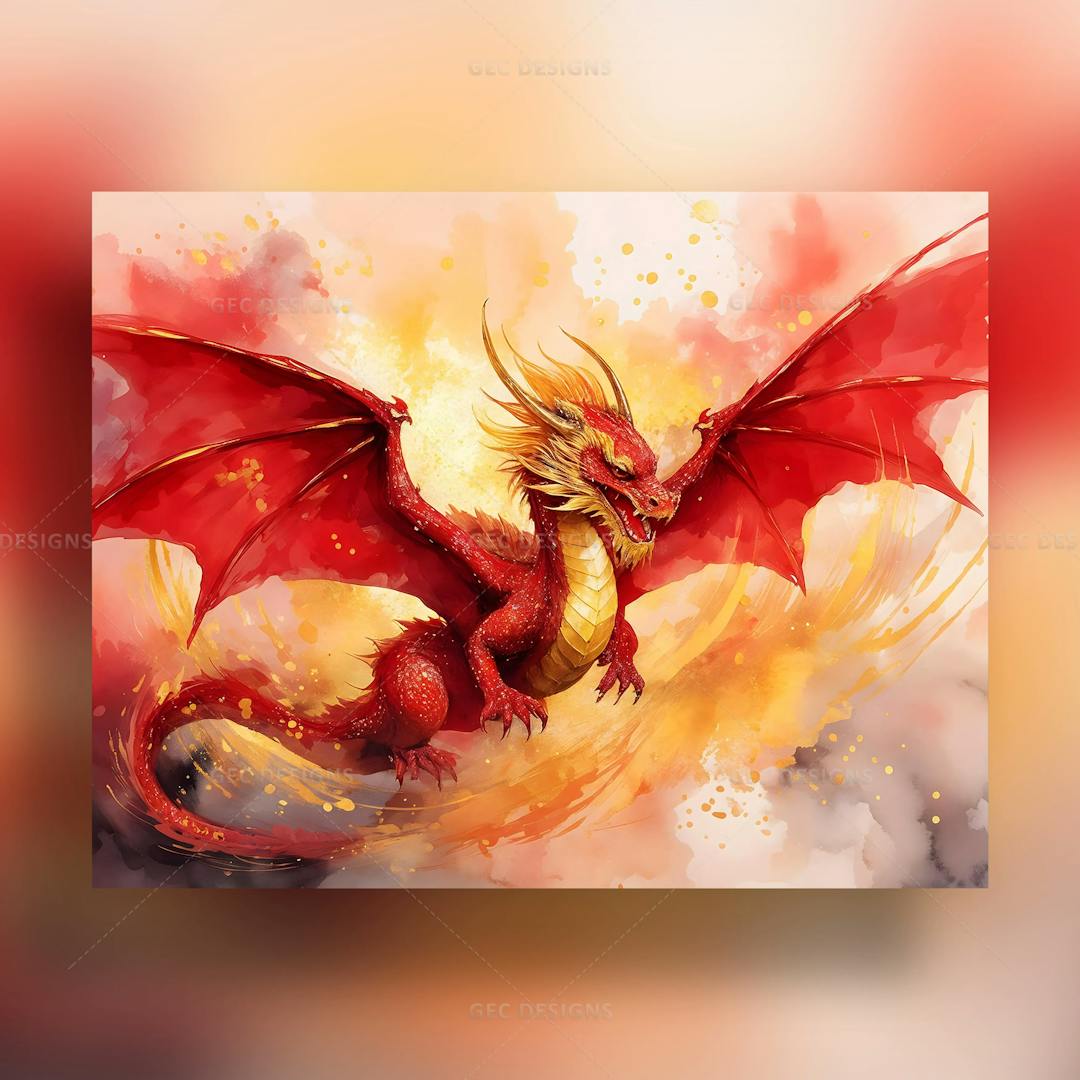 Digital art of majestic red dragon AI Generated wallpaper