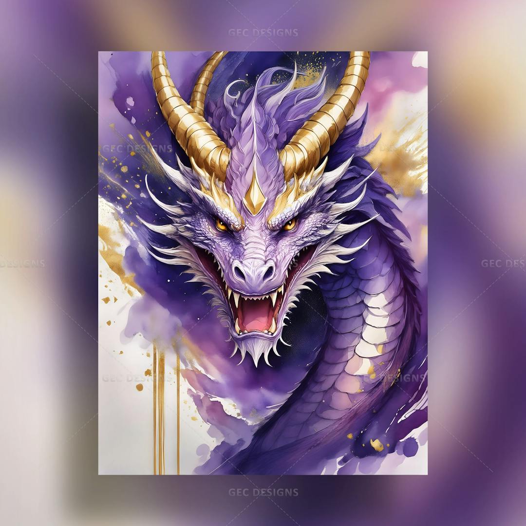 Digital art of scary dangerous purple dragon wallpaper