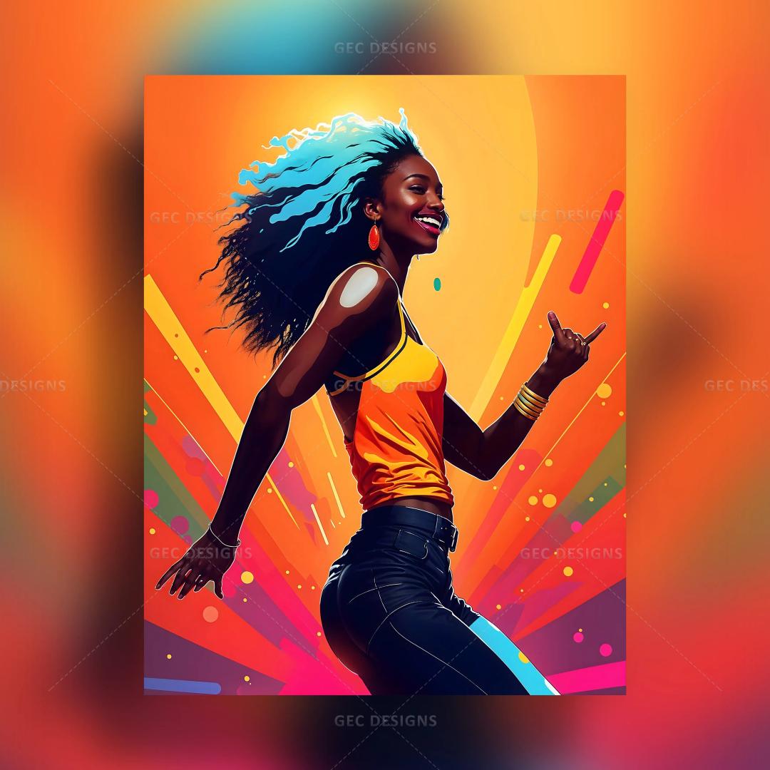 Digital art of young African woman, party vibe wallpaper