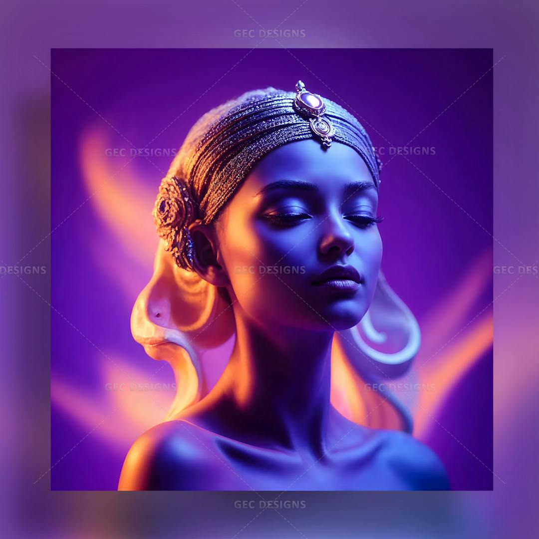 Egypt ancient woman with neon background ai generated image