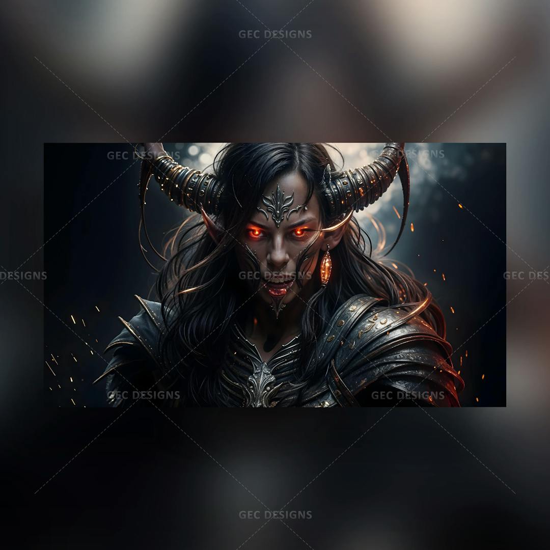 Female Demon with scary red eyes AI Generated wallpaper