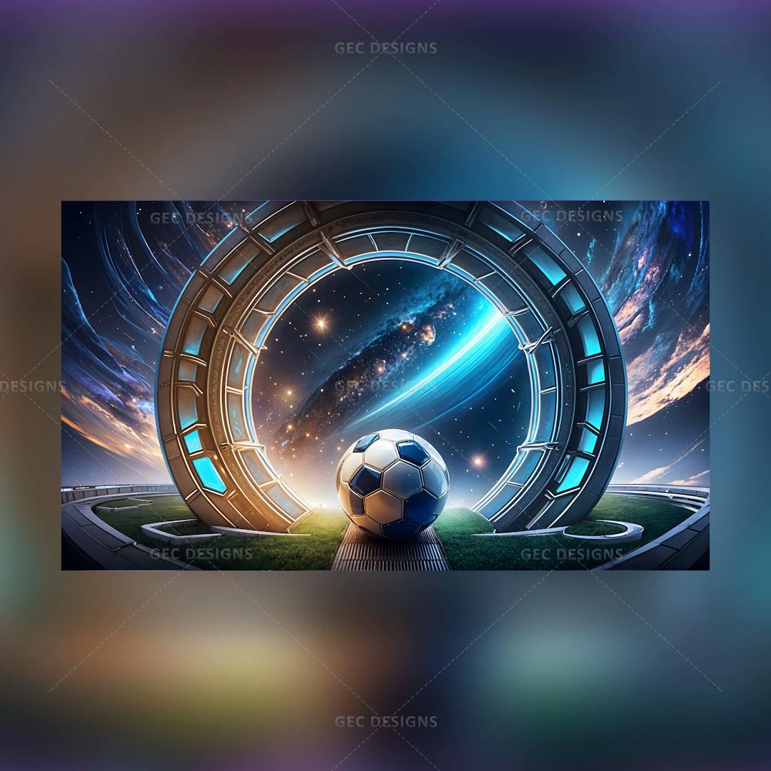 Football AI Generated wallpaper, football comes from the galaxy through a portal background