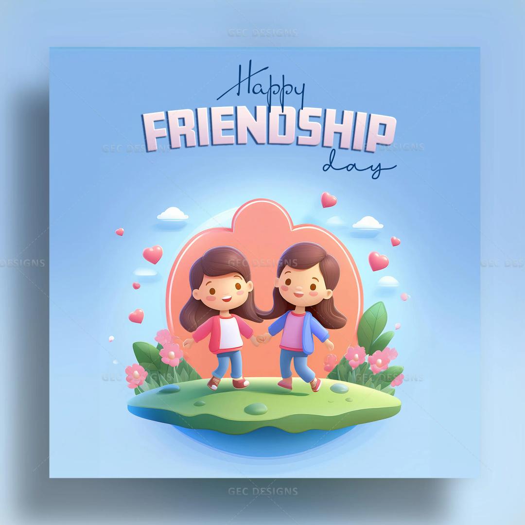 Friendship Day poster of 2 cute little anime girls holding hands