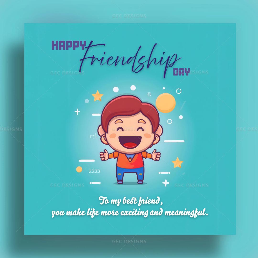 Friendship Day poster with vector illustration happy cute little boy