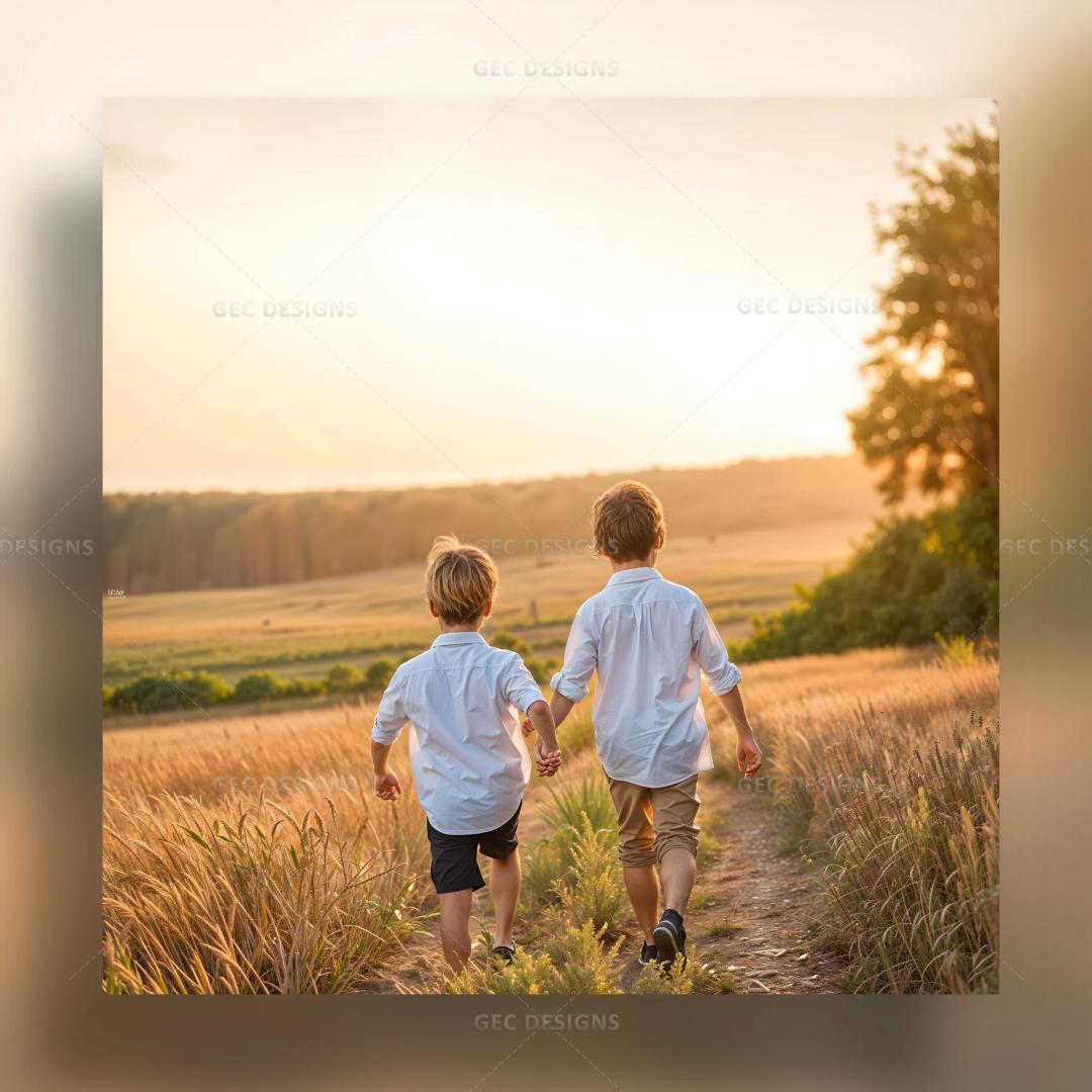 Friendship Day wallpaper, two friends exploring the rural landscape in the evening