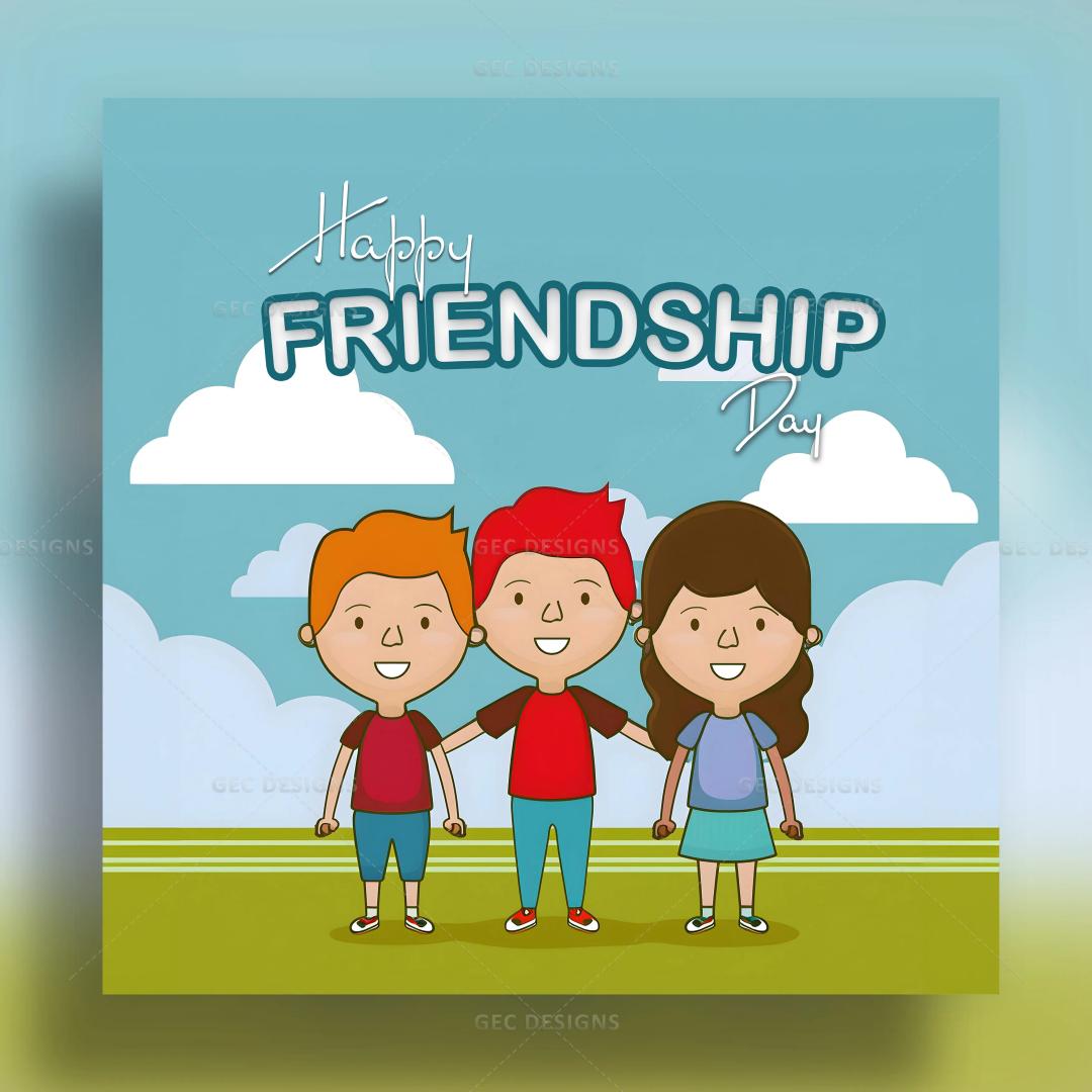 Friendship Day wallpaper with three friends vector illustration