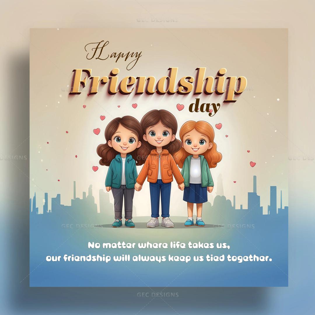 Friendship Day wishes, Friendship quote poster image with the 3 Best Friends standing together