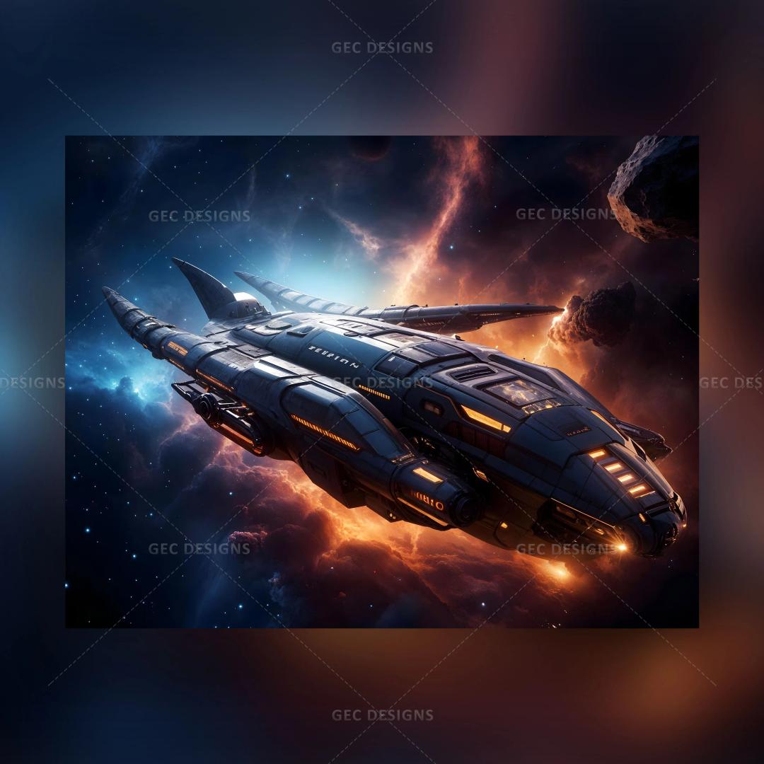 Futuristic sci-fi spaceship flying deep space AI Generated wallpaper