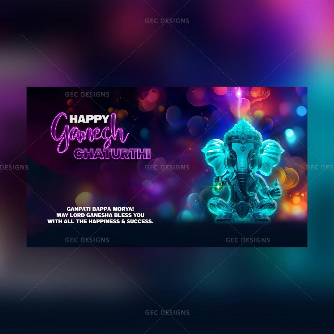 Ganesh Chaturthi 2024, Vinayagar Chaturthi, beautiful lord Ganesha neon effect image