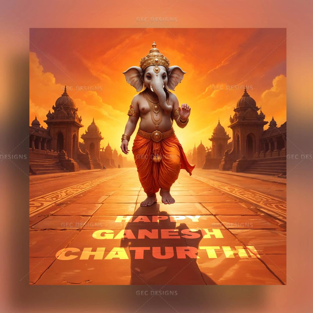 Ganesh Chaturthi images, cute beautiful lord Ganesha walking at the temple background