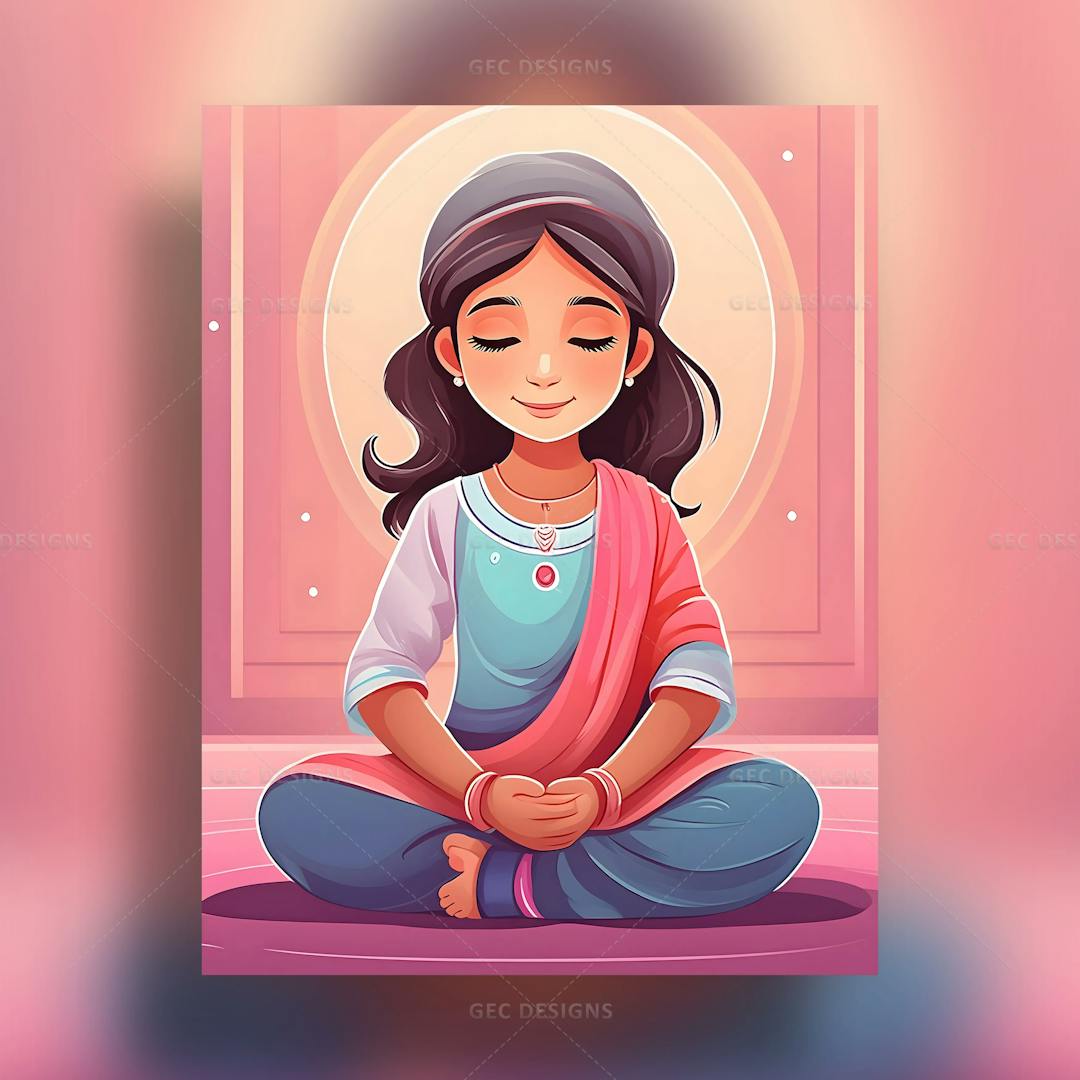 Girl meditating in a lotus pose, yoga day wallpaper