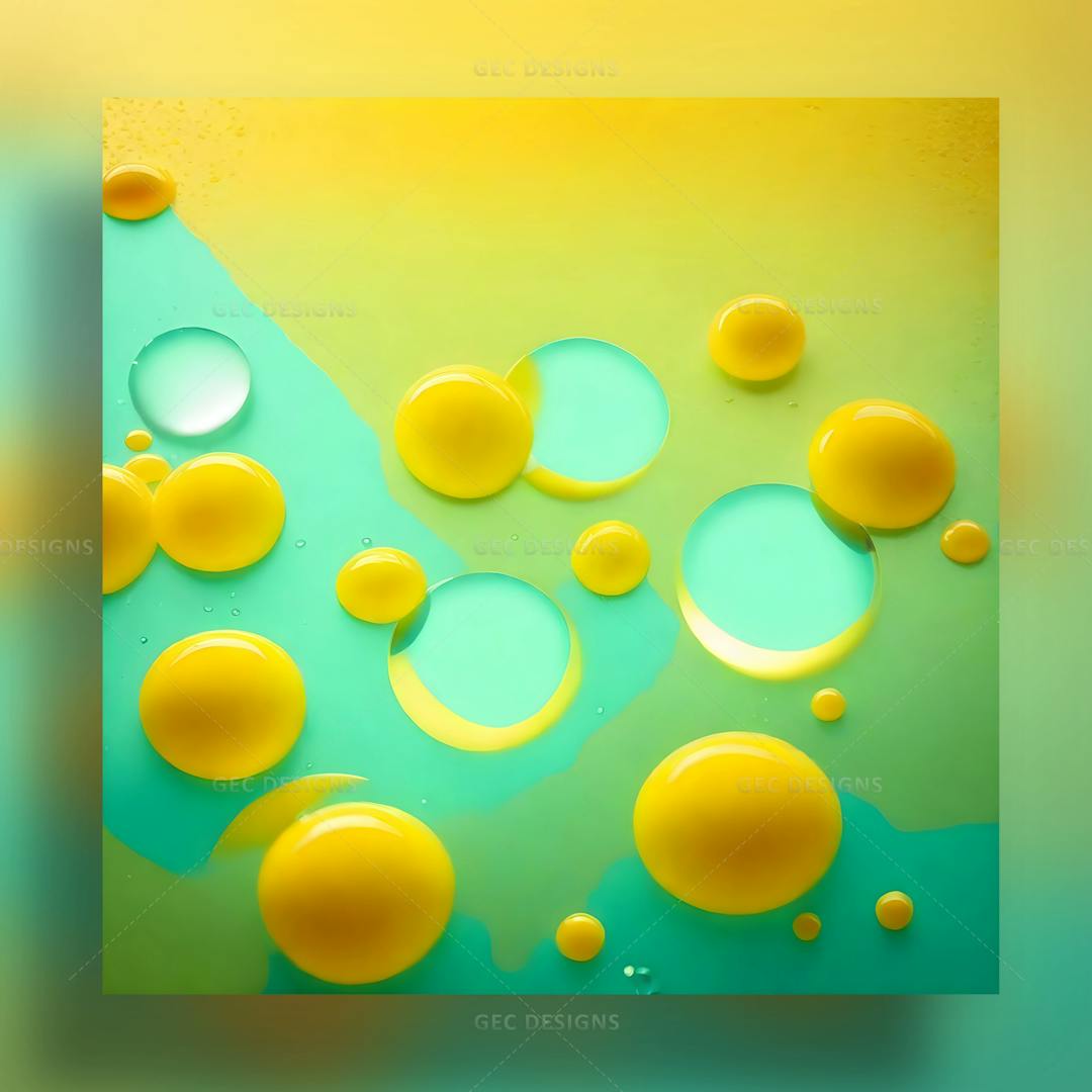 Glowing Yellow drops on a Green smooth background AI Generated wallpaper image