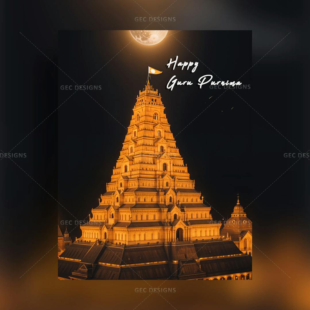 Guru Purnima wishes wallpaper with a beautiful Indian Temple and full moon day background