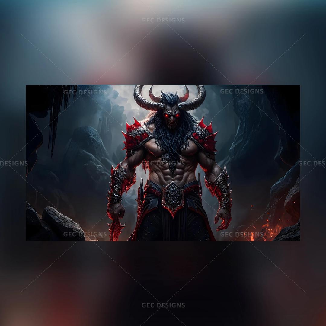 Halloween concept scary dark demon with evil red eyes and horns with misty background HD AI Generated wallpaper