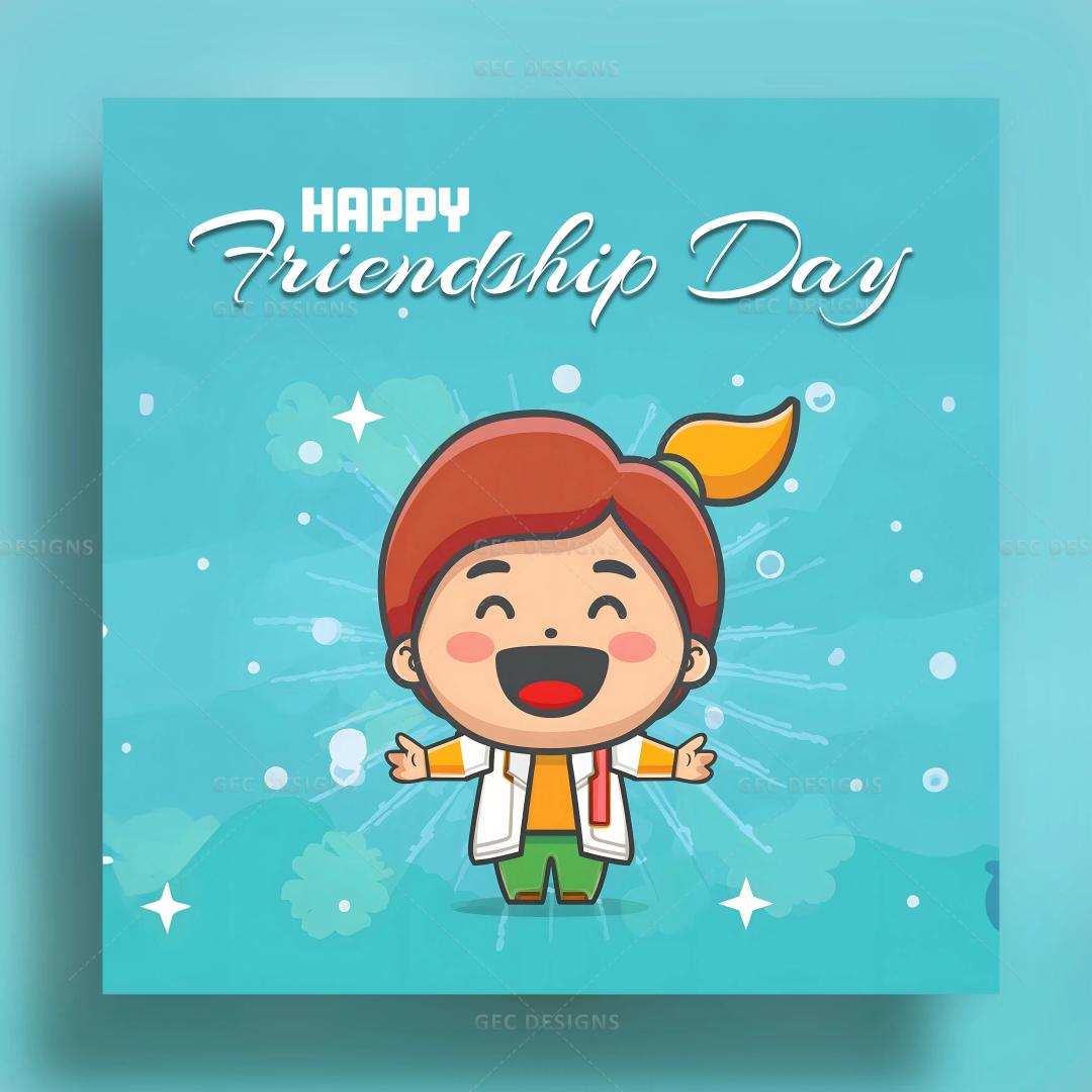 Happy Friendship Day Cute little girl in a happy mood, 3D cartoon vector illustration wallpaper