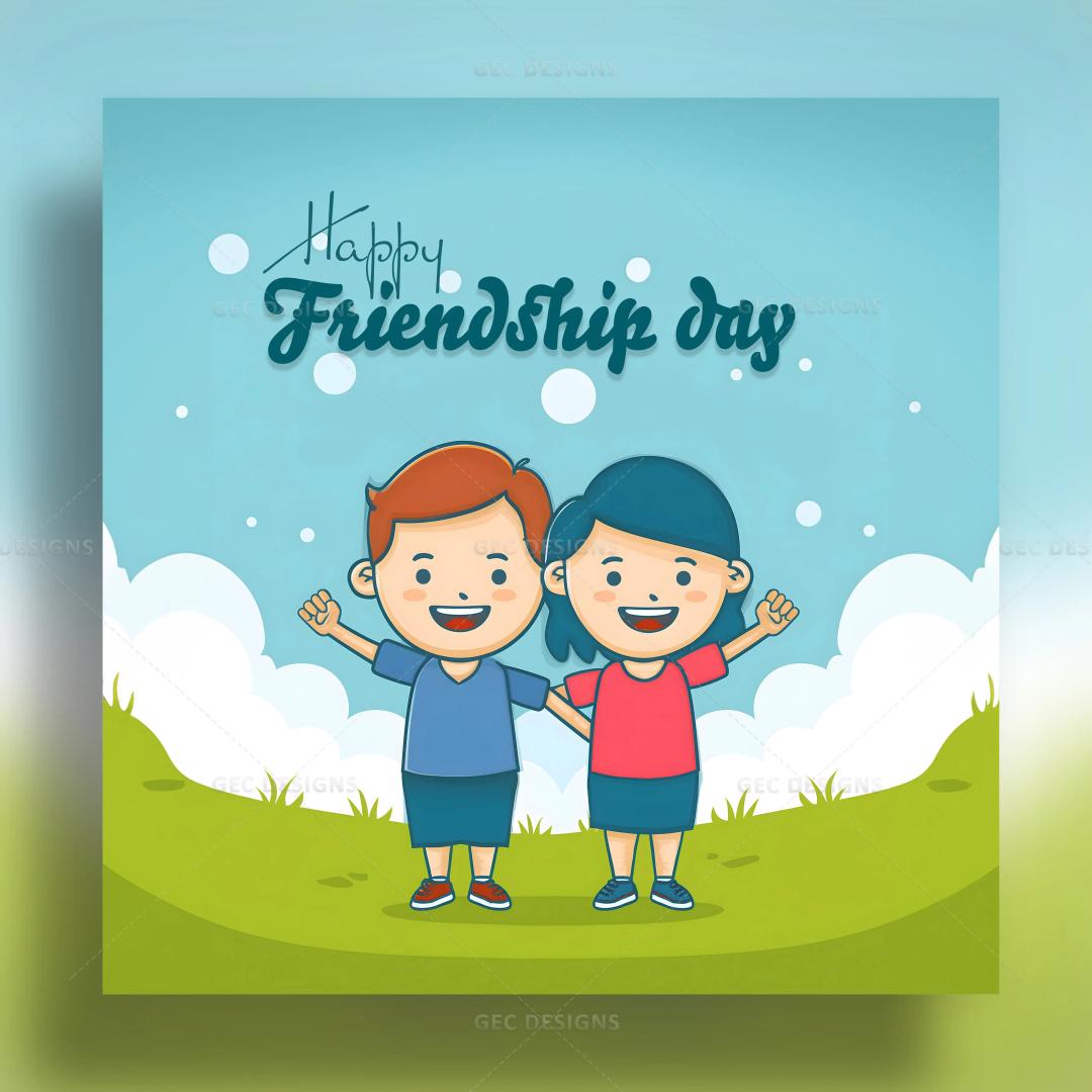 Happy Friendship Day poster cute vector illustration with happy friends