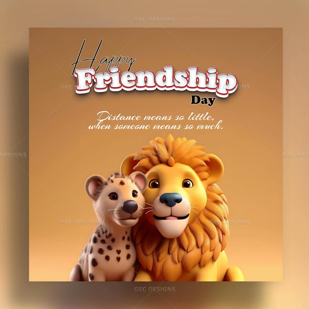 Happy Friendship Day poster featuring 3D cartoon animals and friendship quote wallpaper