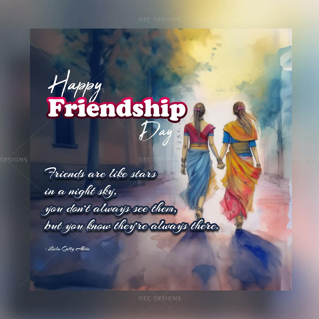 Happy Friendship Day poster image with two girls holding hands digital art wallpaper
