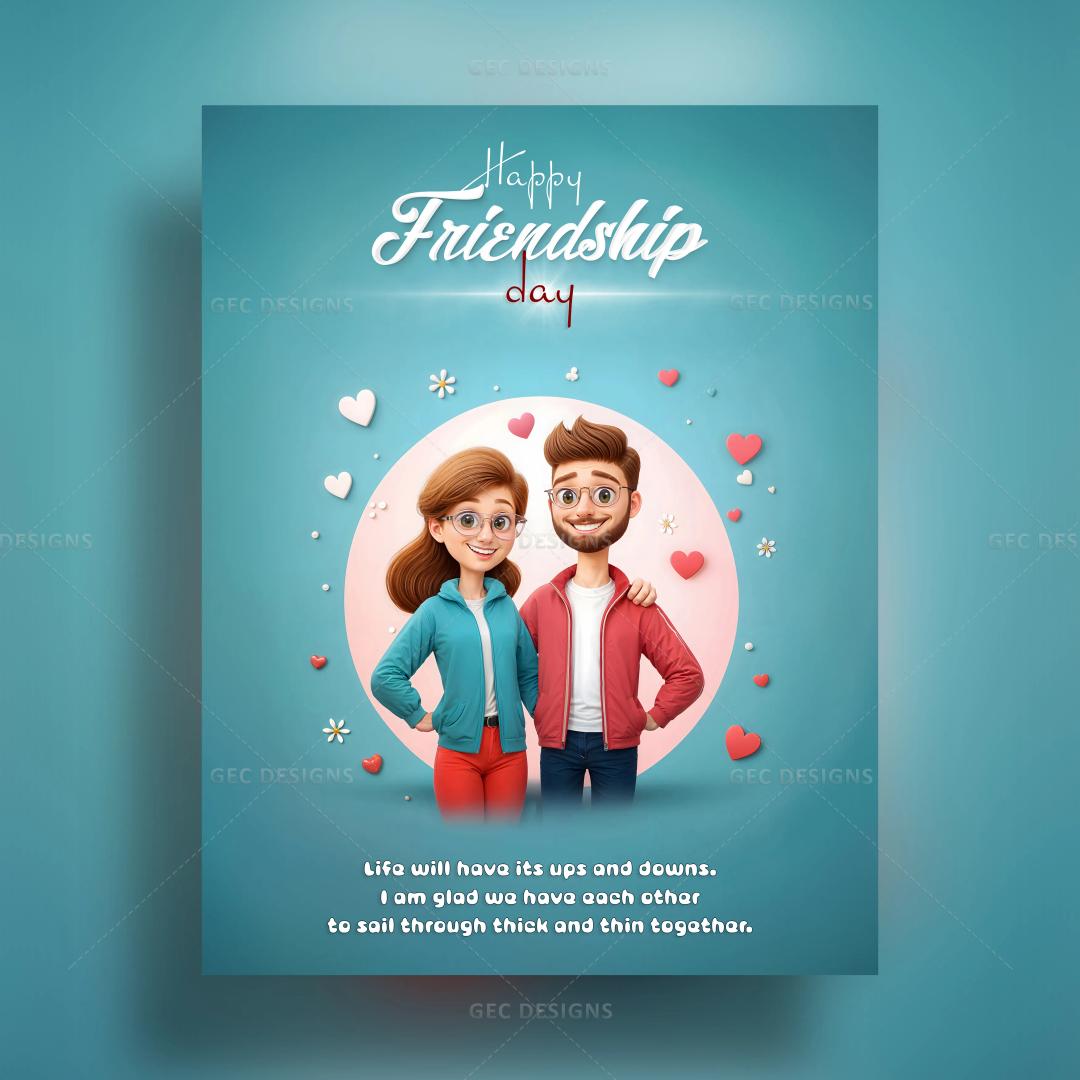 Happy Friendship Day wallpaper, Bestie Boy and Girl 3D Anime poster image with Friendship quotes