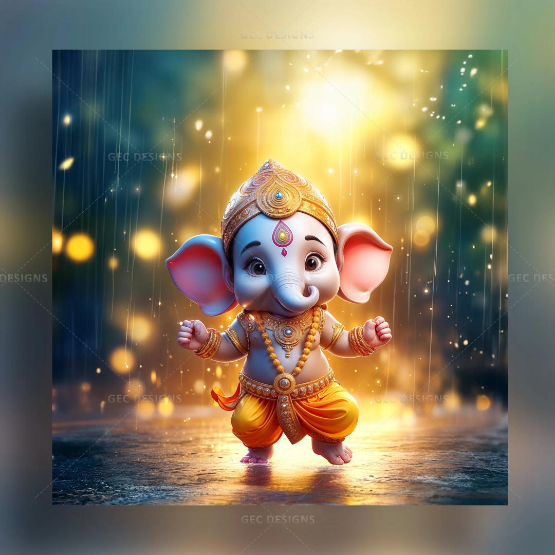 Happy Ganesh Chaturthi 2024, cute beautiful lord Ganesh dancing in the rain HD wallpaper