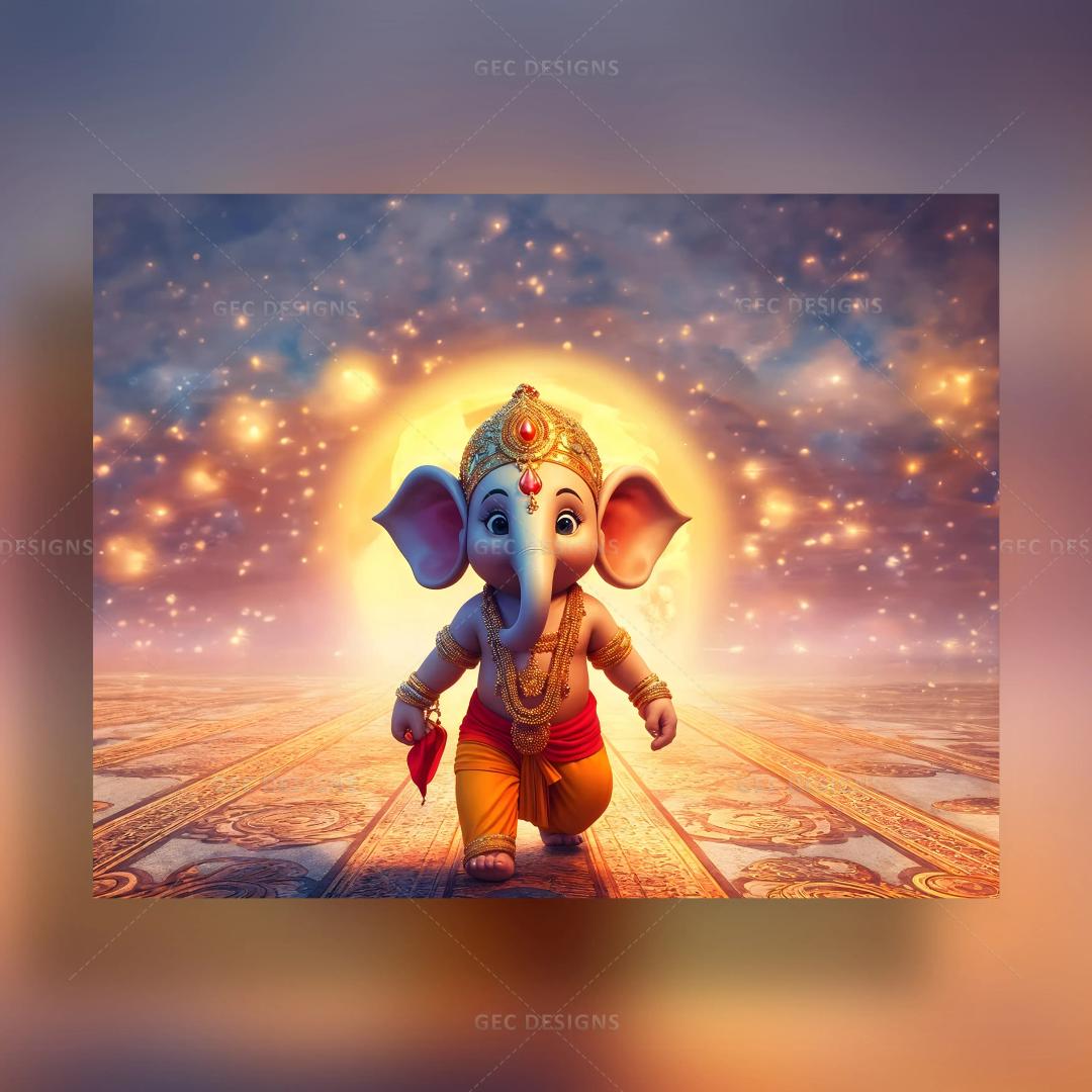 Happy Ganesh Chaturthi 2024, cute beautiful lord Ganesha walking cosmos background wallpaper