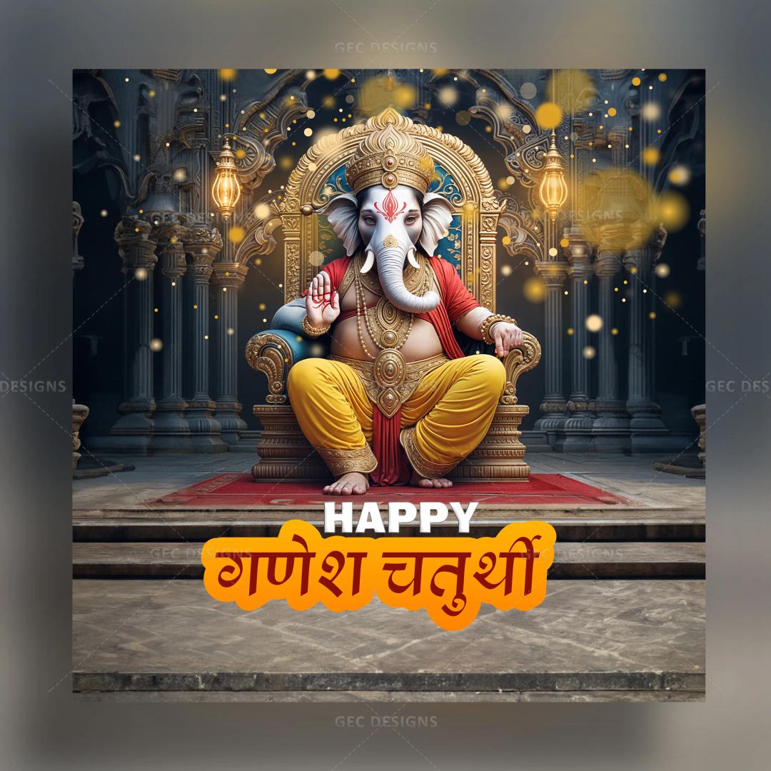 Happy Ganesh Chaturthi festival wallpaper, lord Ganesh with temple background image