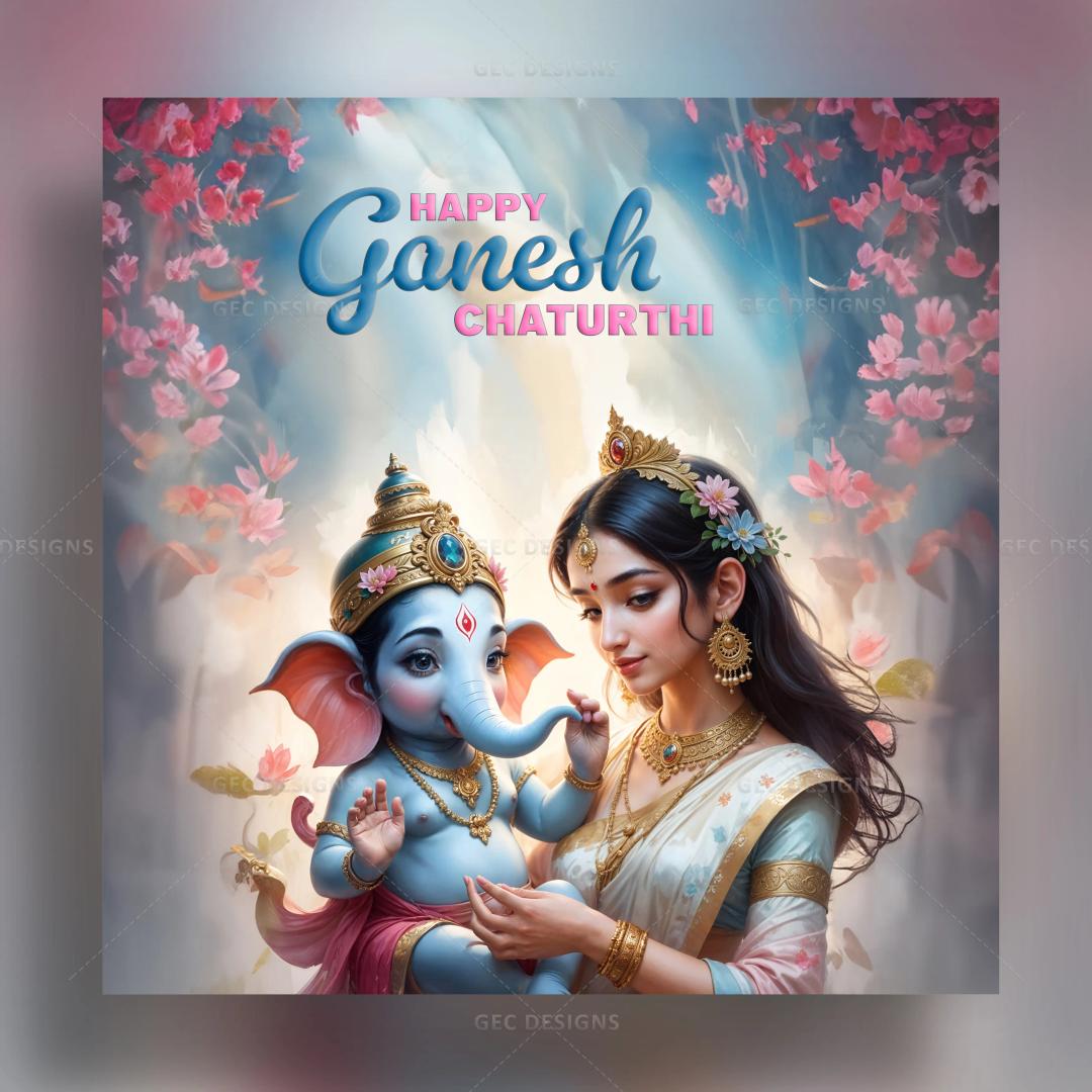 Happy Ganesh Chaturthi images, 3d animated cute little lord Ganesh with Maa Parvati HD wallpaper