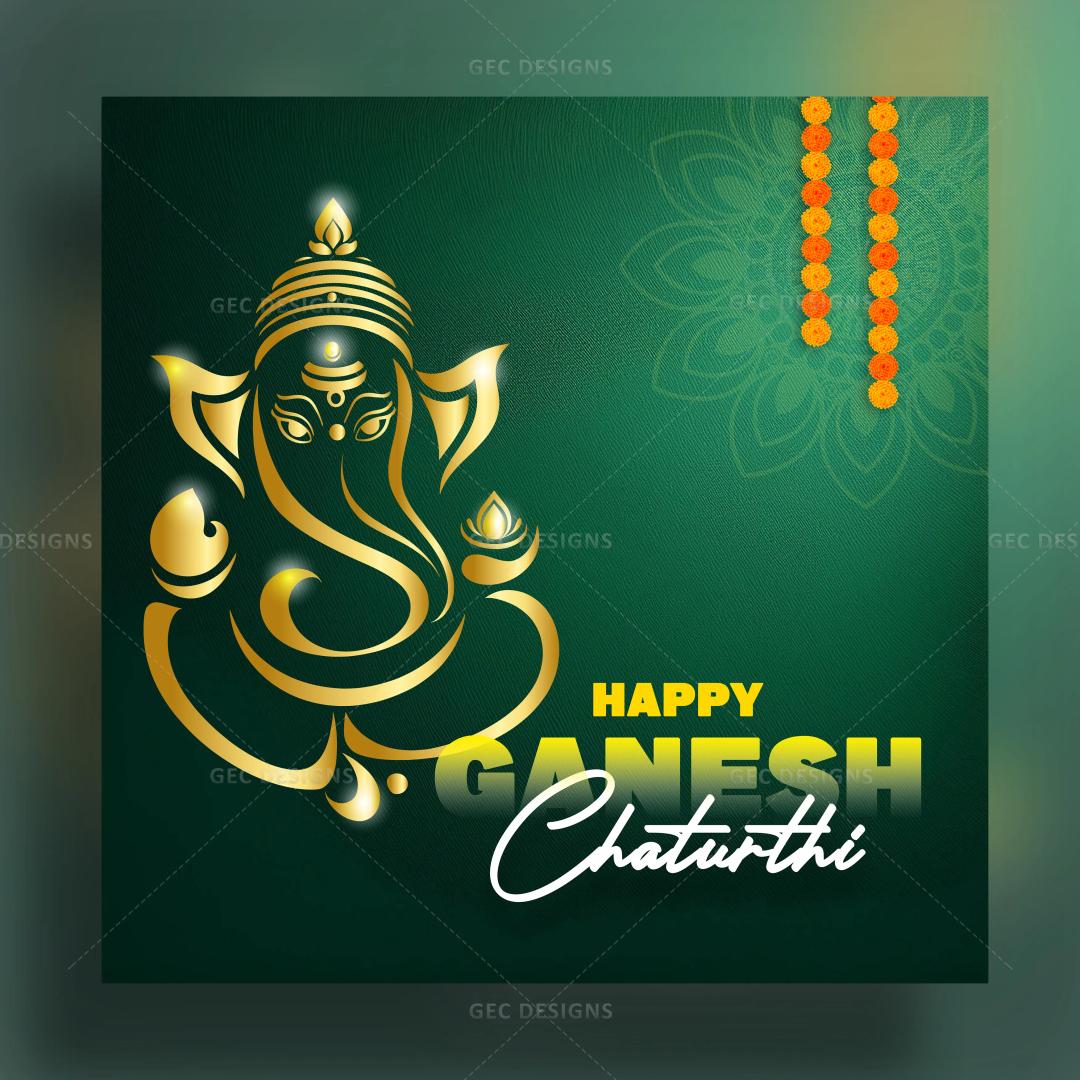 Happy Ganesh Chaturthi, lord Ganesha green gradient vector illustration