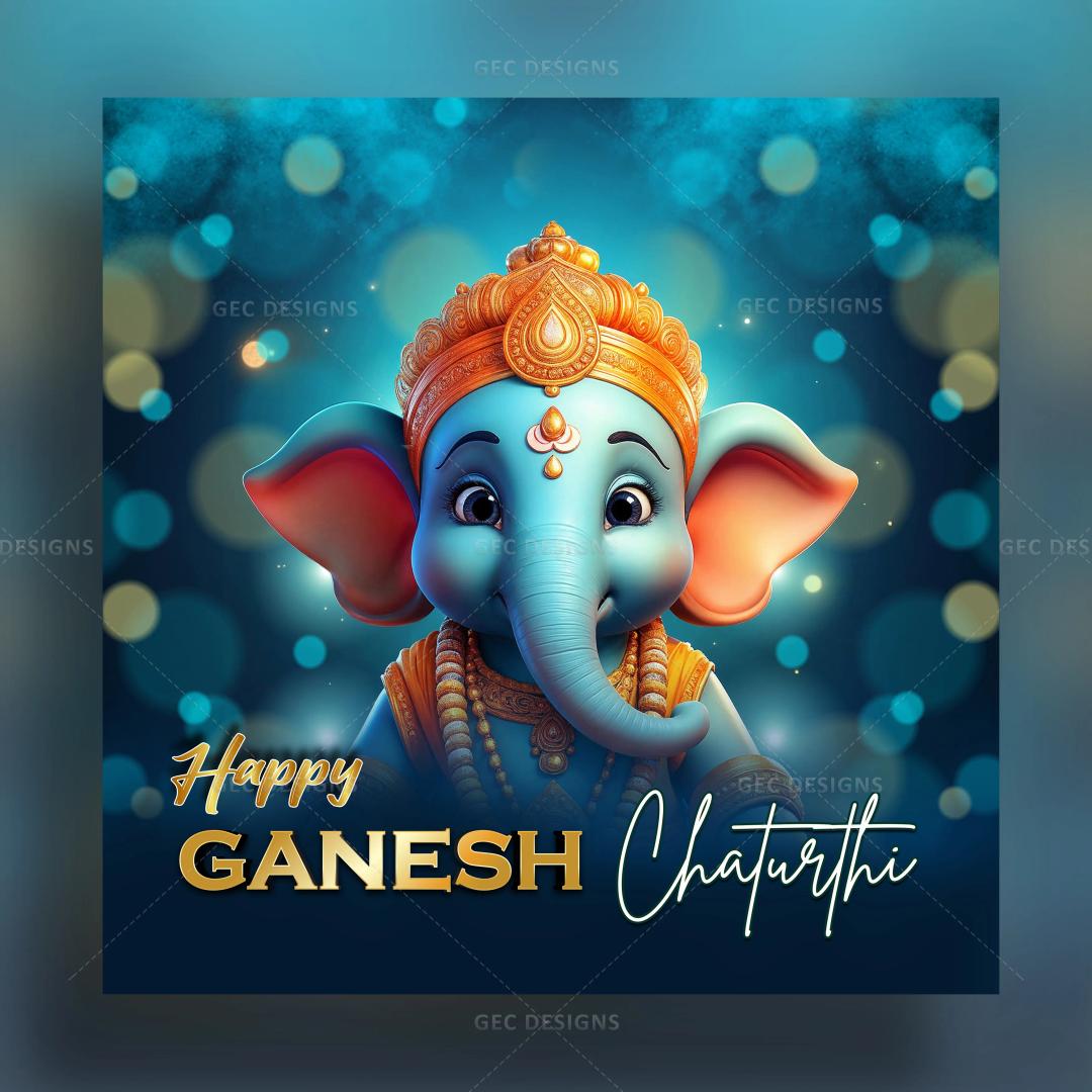 Happy Ganesh Chaturthi poster, unique lord Ganesh image with attractive background