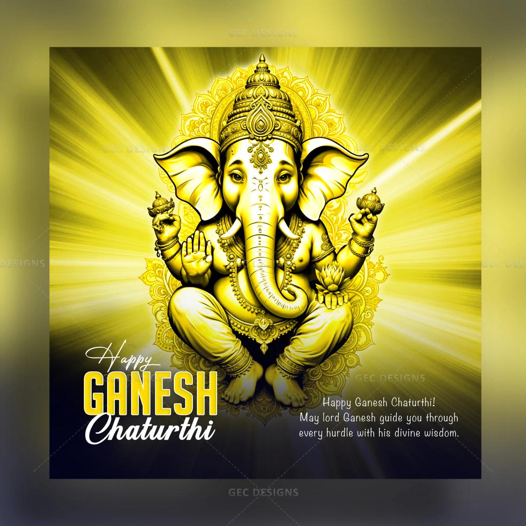 Happy Ganesh Chaturthi, Vinayagar Chaturthi 2024, lord Ganesha golden statue image