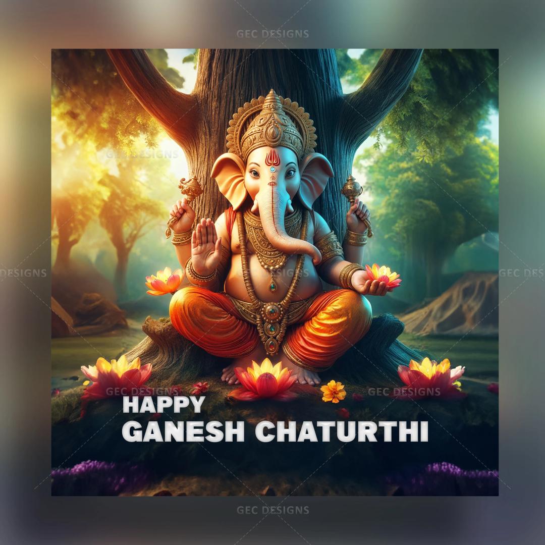 Happy Ganesh Chaturthi wishes, beautiful lord Ganesh meditating wallpaper image