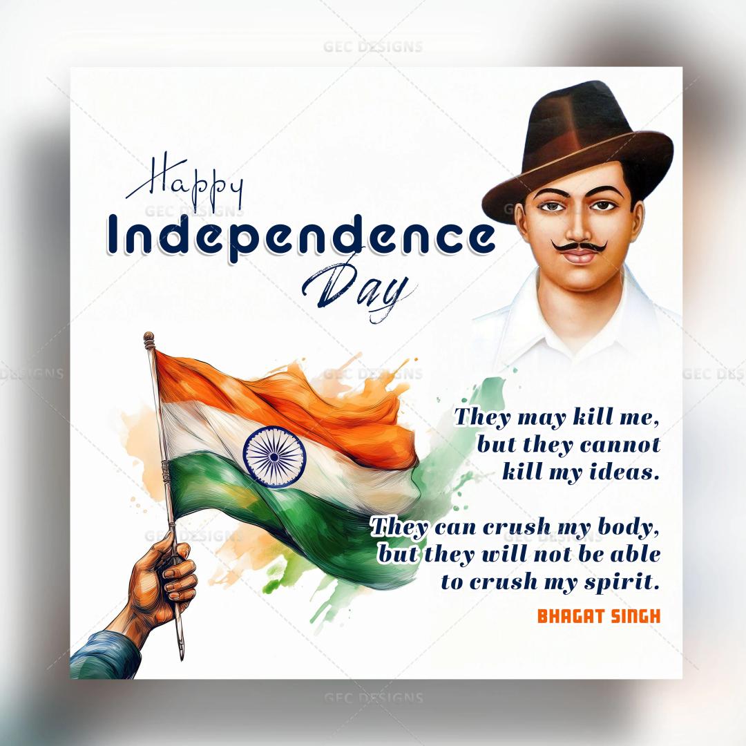 Happy Independence Day, Indian flag and Bhagat Singh background AI Generated wallpaper