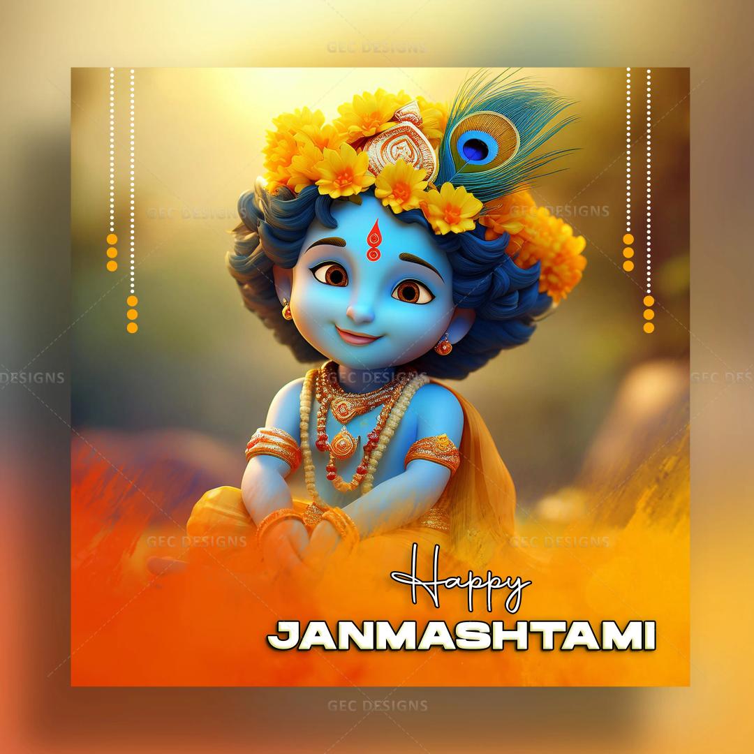 Happy Krishna Janmashtami 2024 image, cute smiling little Krishna AI Generated wallpaper