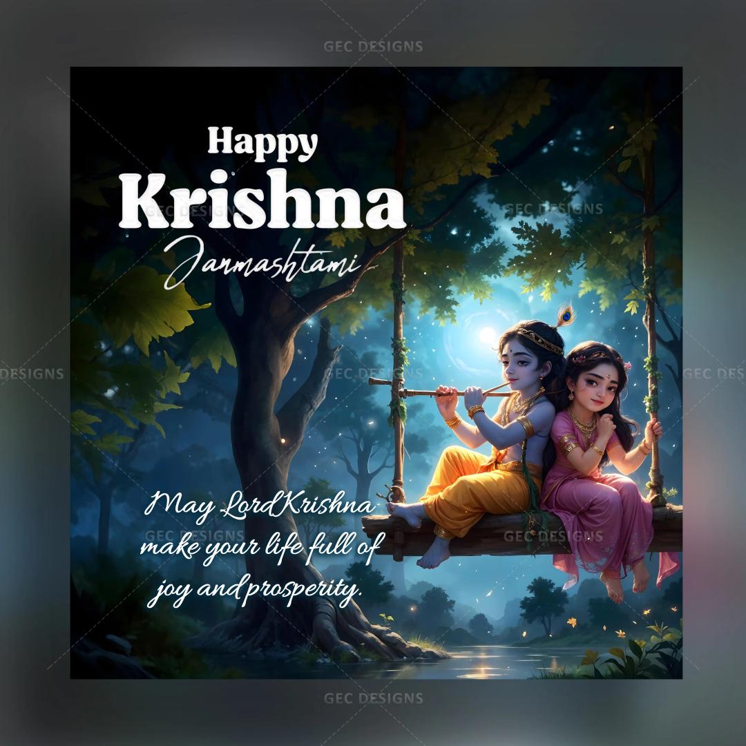 Happy Krishna Janmashtami poster image, cute Radha Krishna wallpaper