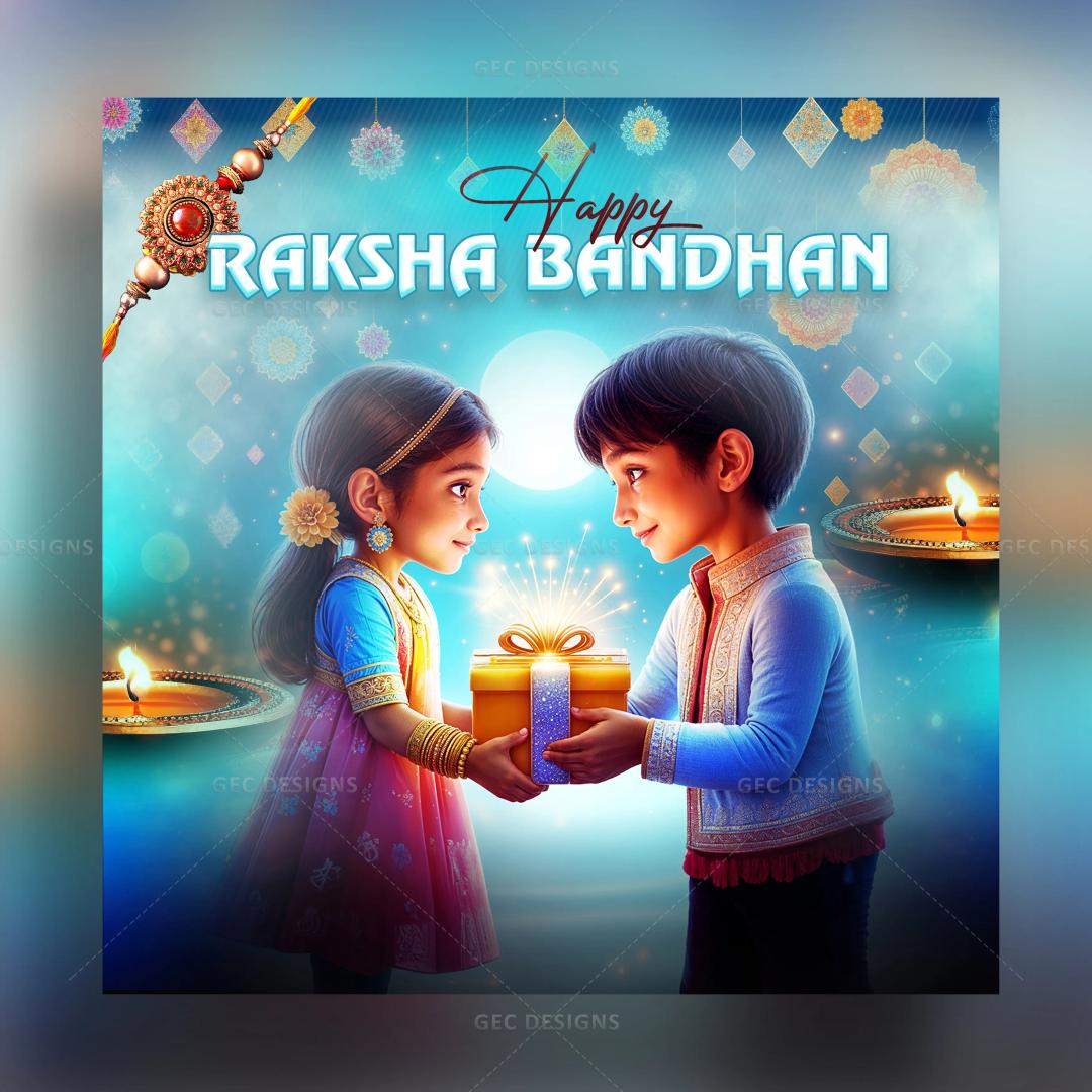 Happy Raksha Bandhan cartoon illustration cute brother and sister celebrate together wallpaper