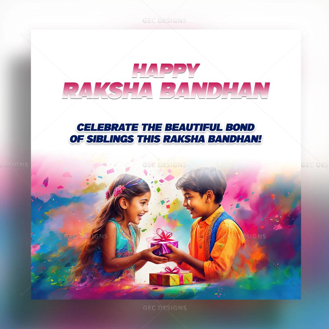 Happy Raksha Bandhan poster, cute cartoon brother and sister exchange gift wallpaper