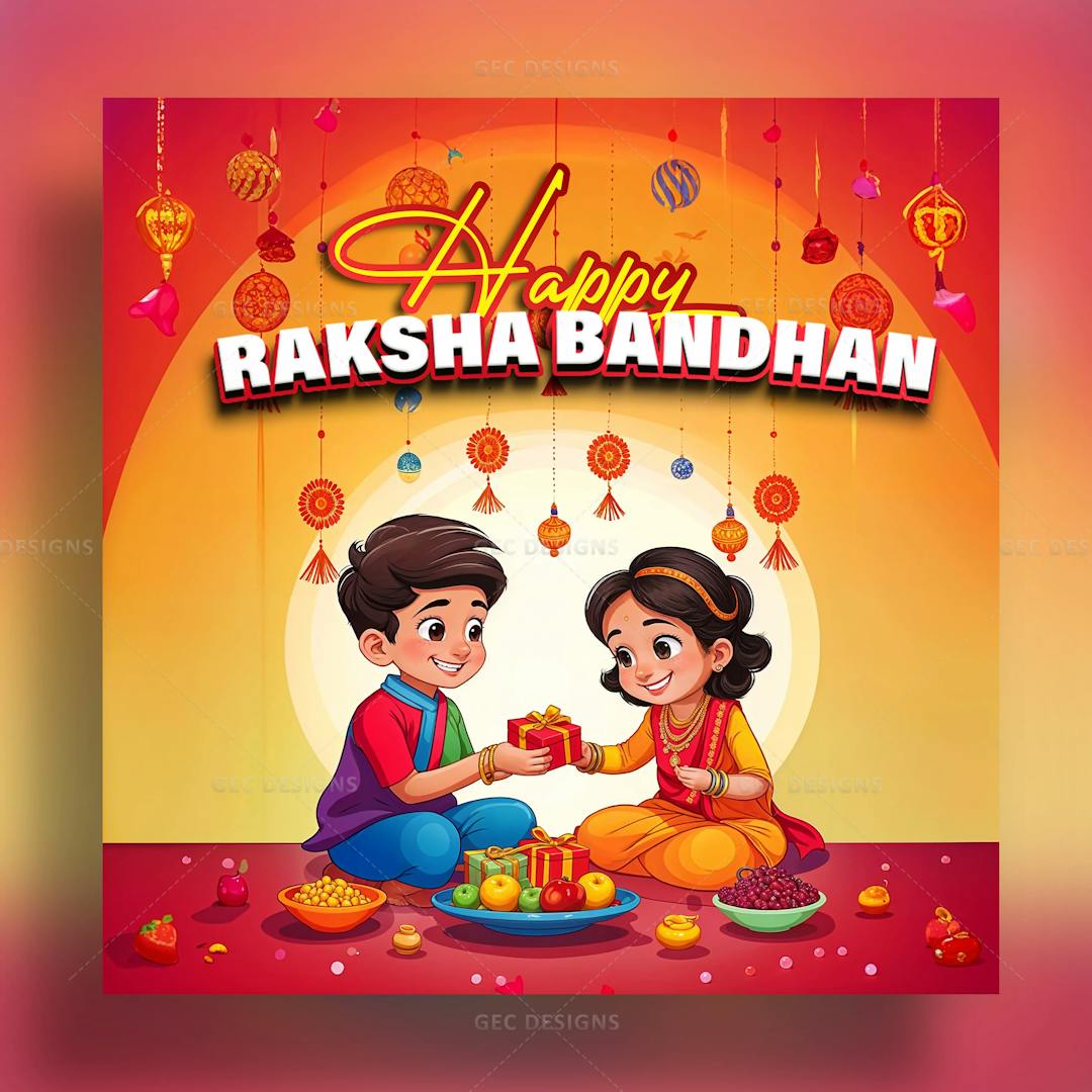 Happy Raksha Bandhan wallpaper, animated cute brother and sister celebrate Raksha Bandhan festival