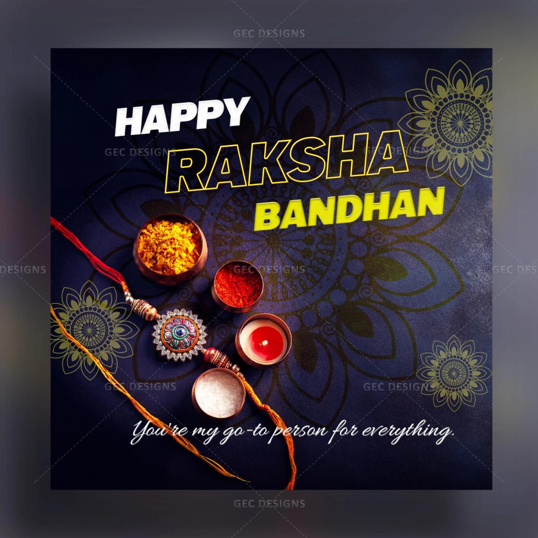 Happy Raksha Bandhan wallpaper with beautiful decorative Rakhi, rice, and kumkum background