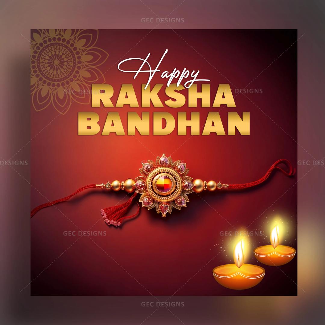 Happy Raksha Bandhan wishes, Red and Golden theme poster design