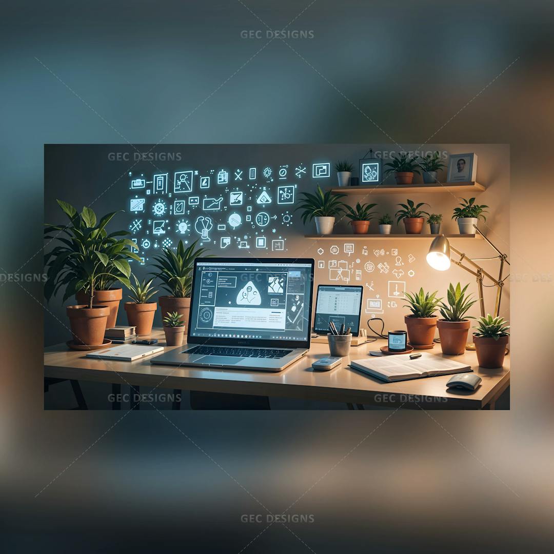 Home office work desk setup AI Generated wallpaper