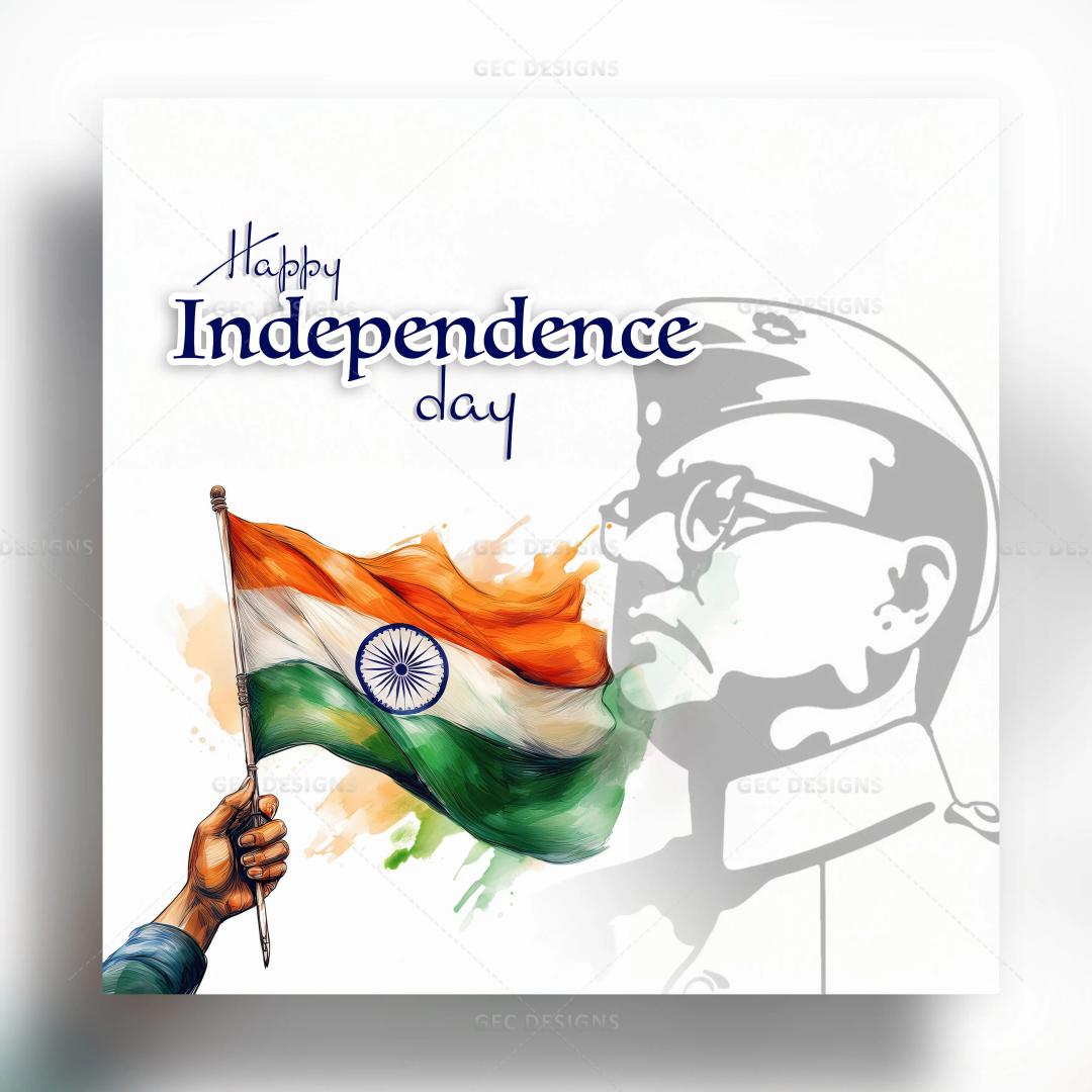 India Independence Day AI Generated wallpaper Indian flag and Netaji Subhash Chandra Bose background