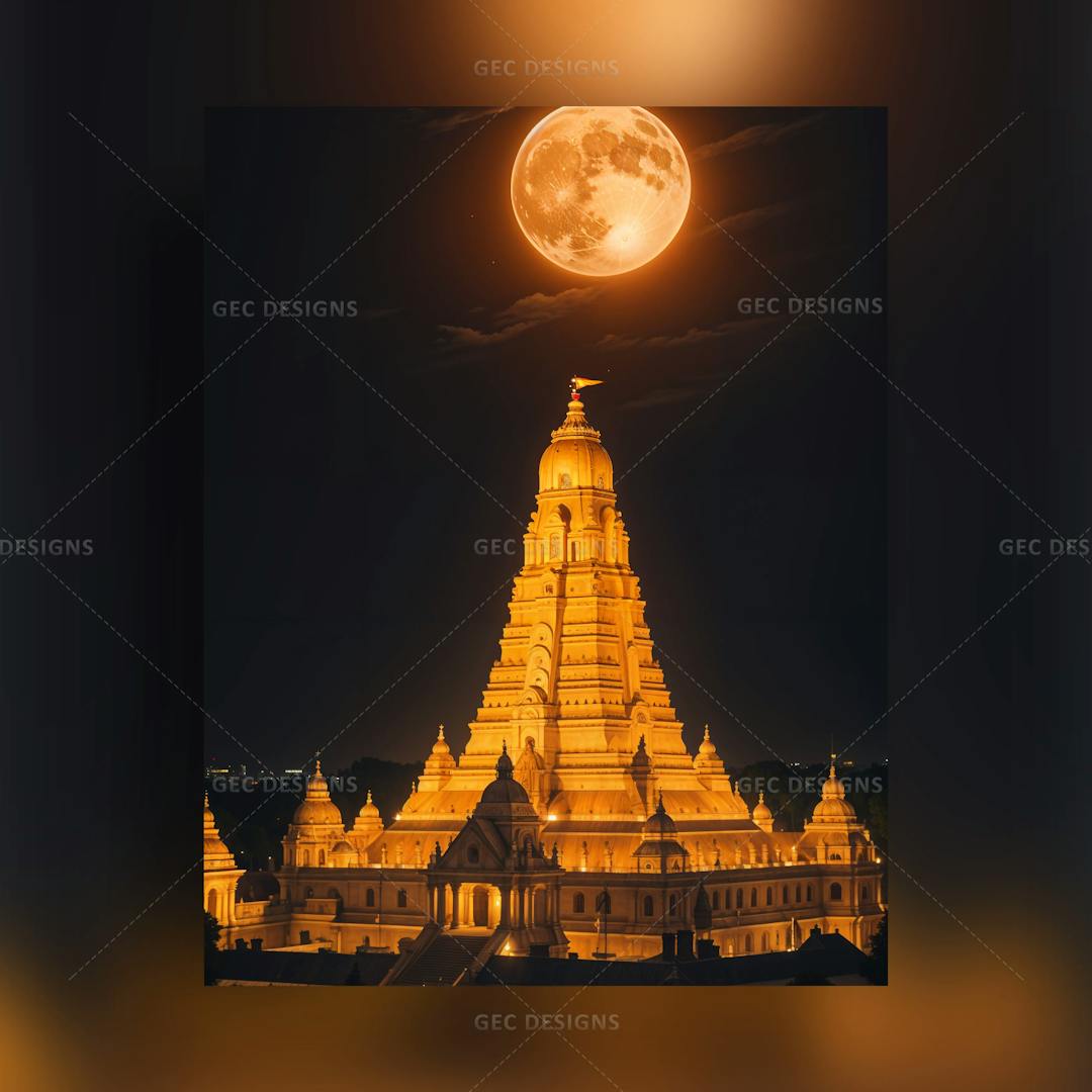 Indian temple at full moon Guru Purnima day wallpaper