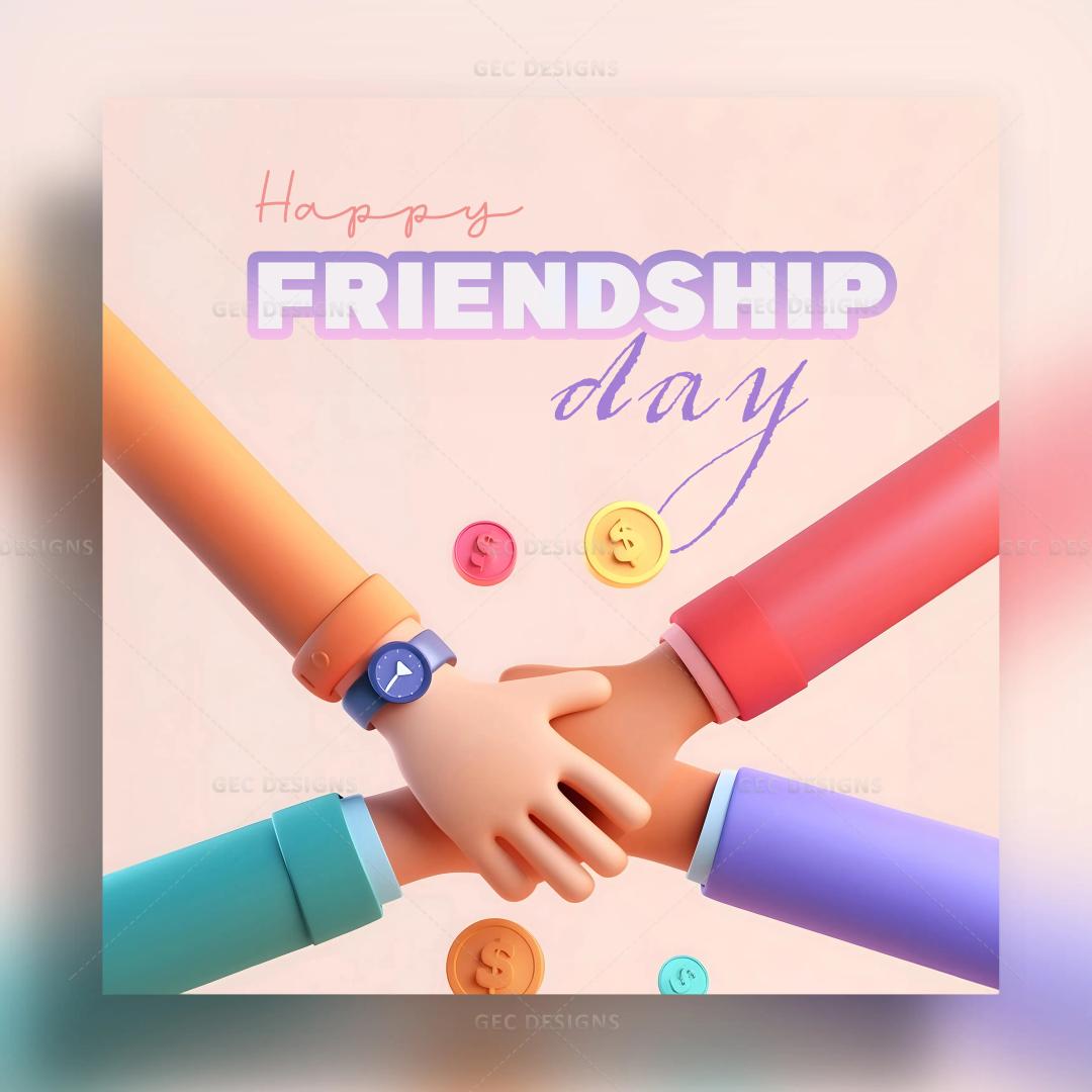 International Friendship Day poster with Friends hands together vector illustration wallpaper