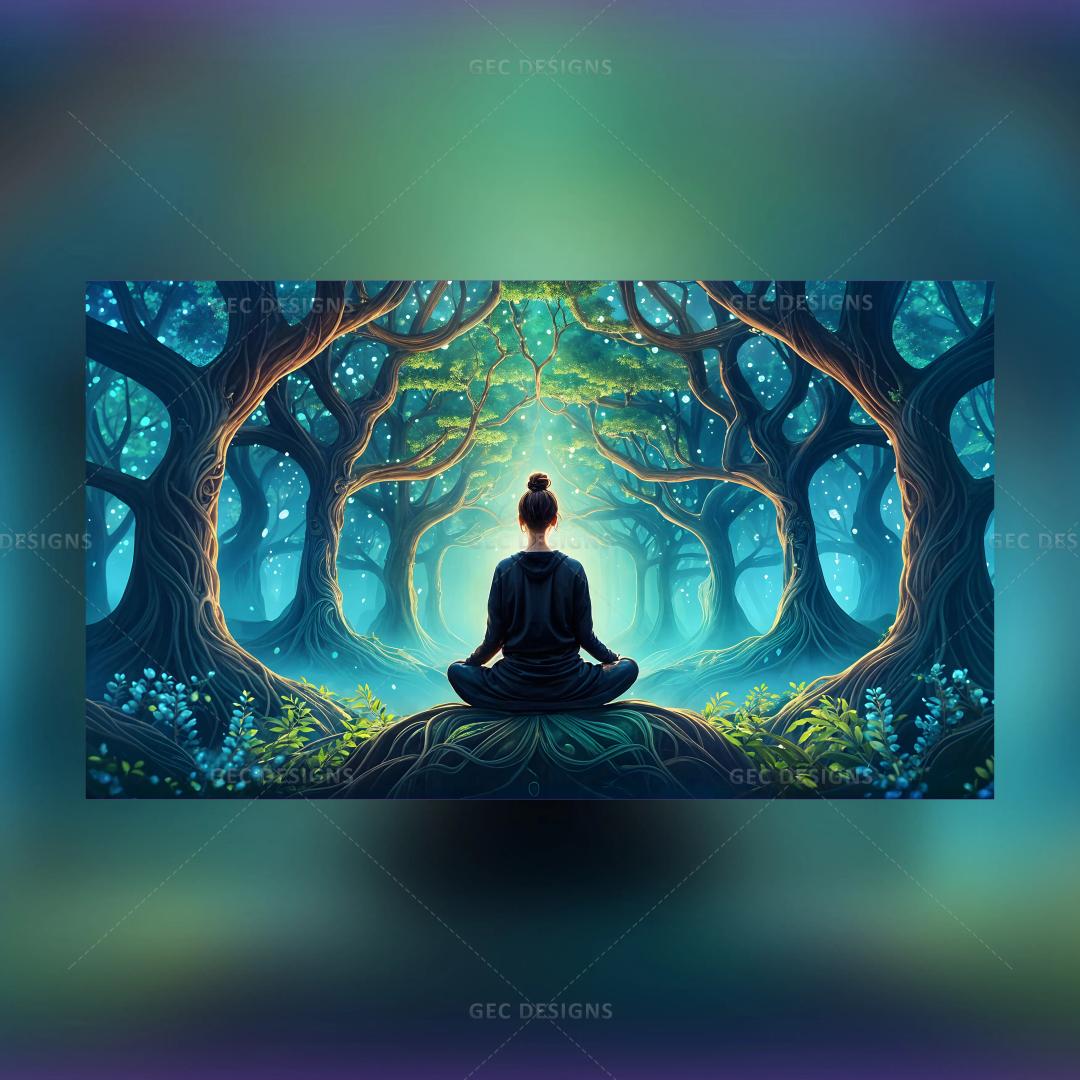 International Yoga Day wallpaper, yoga in a forest AI Generated background